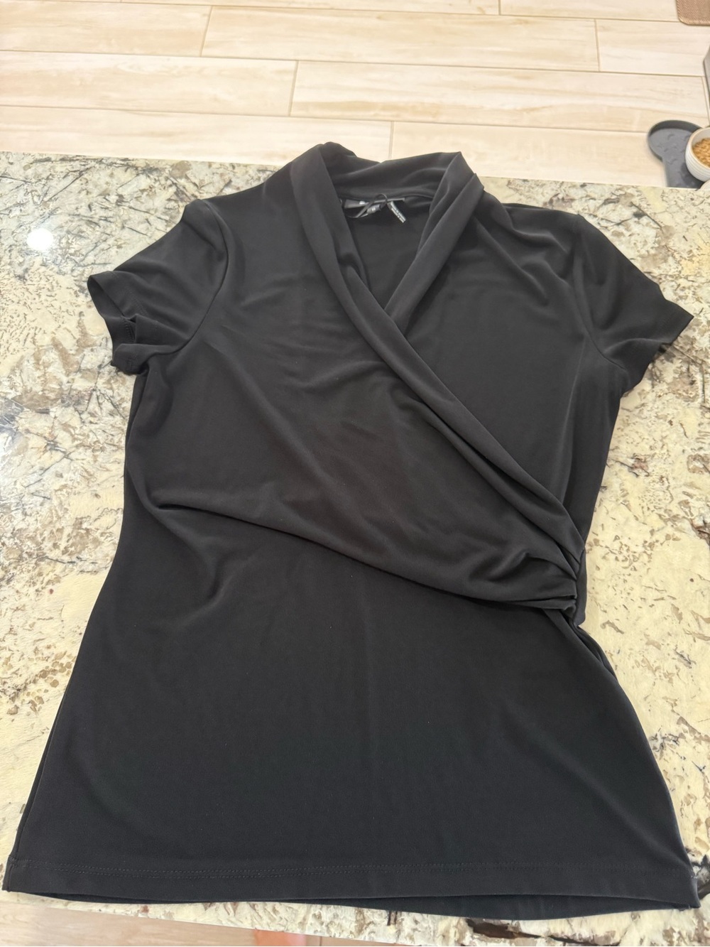 NWT DKNY Black Short-Sleeve Wrap-Front top